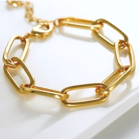 NEW 14k gold plated paperclip chunky bracelet - Picture 1 of 2
